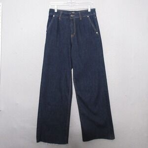 Oat New York Jeans 4 27  Wide Leg Pleaed Dark‎ Wash Wash Raw Hem Contemporary
